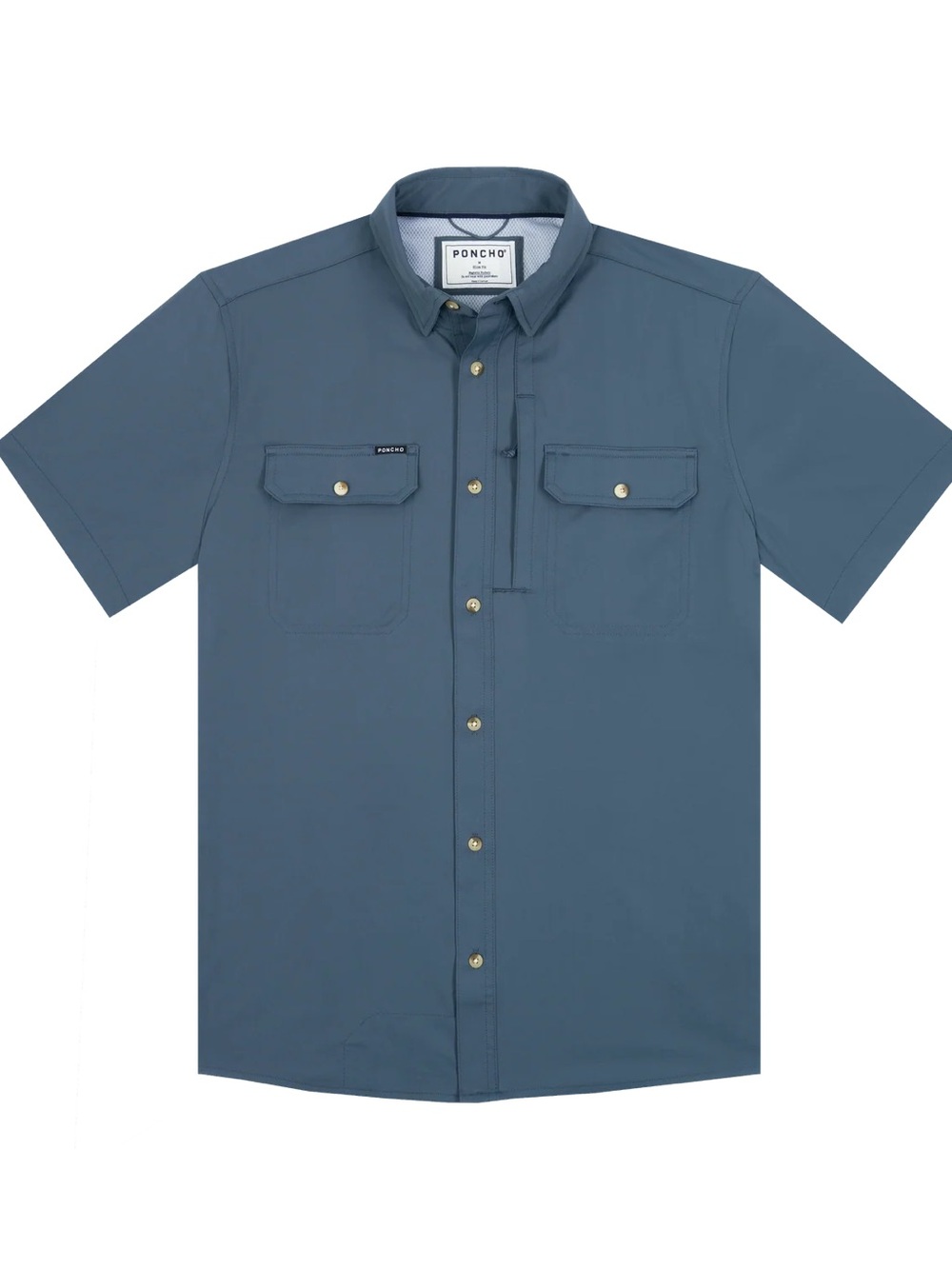 Poncho The AHI Original Shirt Short Sleeve Slate Blue Size XL Slim Fit!